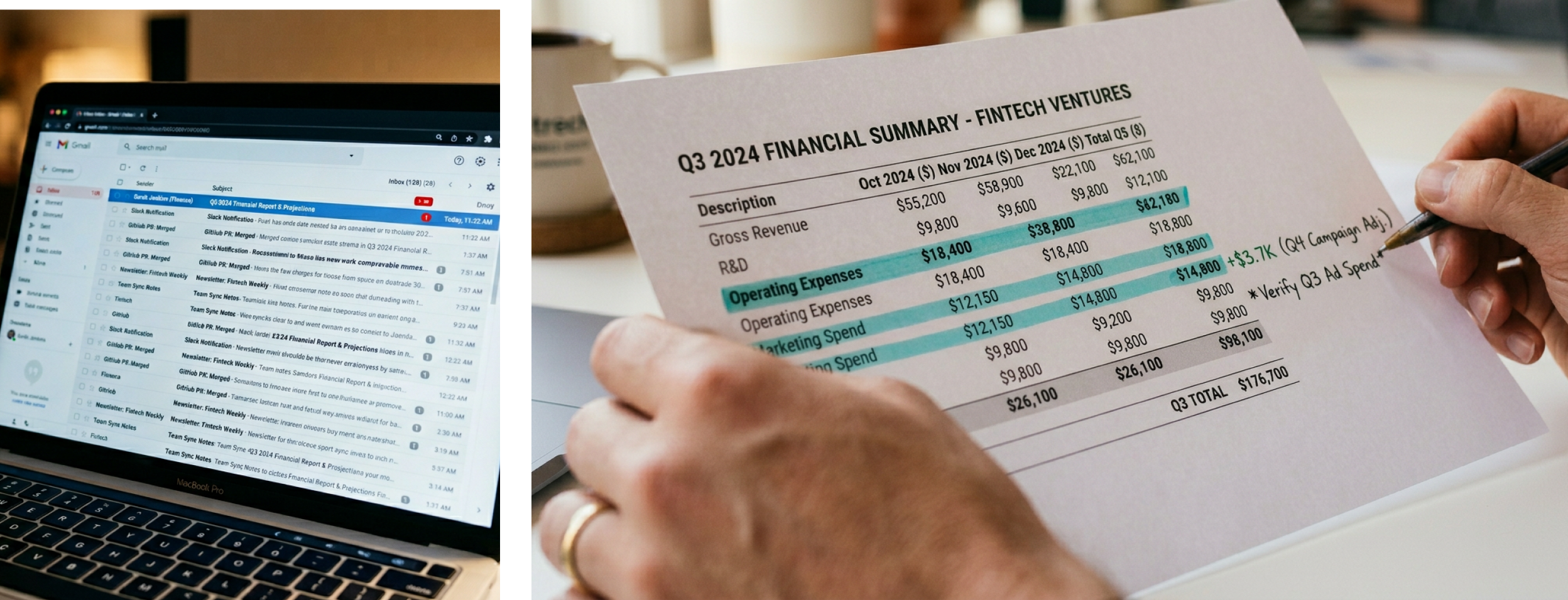 Penningmeester financial documents and email interfaces